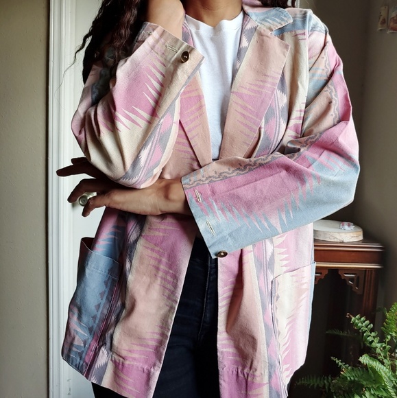 Vintage Jackets & Blazers - Vintage Aztec Print Cotton Jacket